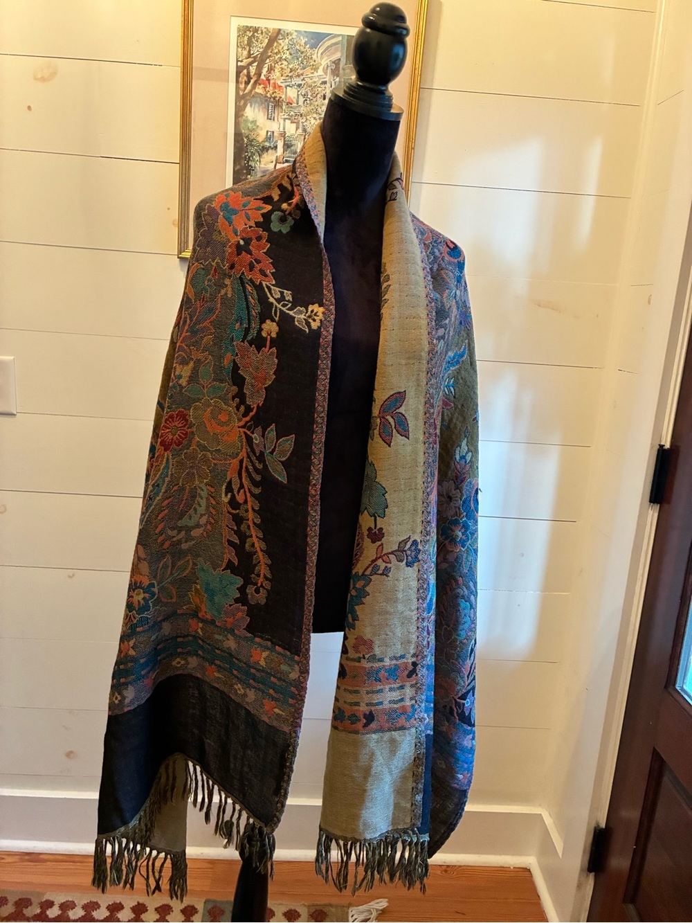 BANANS  Indian Paisley Floral Shawl Scarf Wrap 78"x27" 100% Wool